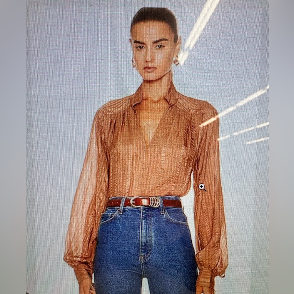Frame 100% Silk Popover Blouse, XS, Brown